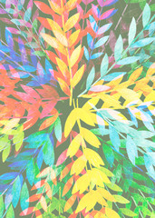 Background from branches with leaves. Faded colors.
