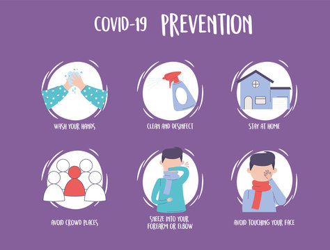 covid 19 pandemic infographic, prevention recommendations avoid contagion of the disease