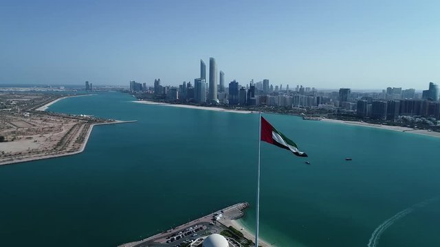 General view of Most popular place in Abu Dhabi is Corniche Street aerial shooting