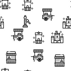 Amusement Park And Attraction Seamless Pattern Vector Thin Line. Illustrations