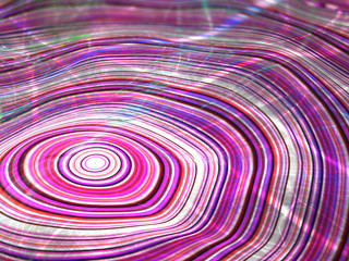 3D Graphic Illustration, Glowing Neon Colored Disc, Abstract Geometric Circular Curved Symmetrical Shapes, Bright Glowing Rings of Light, Background Image Artistic Resource, Ripple Effect