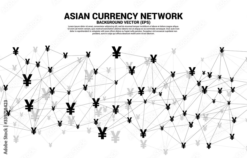 Poster vector money asian currency network from polygon connect line. concept for japan and china financial
