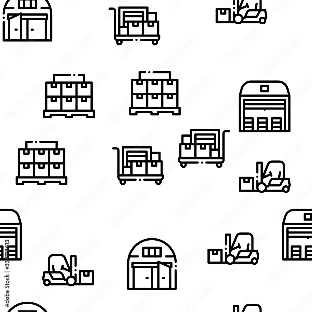 Poster warehouse and storage seamless pattern vector thin line. illustrations