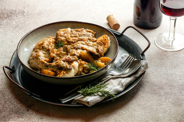 conejo en salmorejo al estilo canario, roasted rabbit in Canarian marinade, Spanish and Canary Islands food