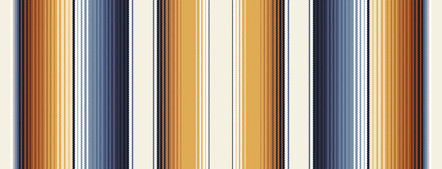 Indigo Blue, Amber Brown and Navajo White Southwestern Serape Blanket Stripes Seamless Vector Pattern. Neutral Warm Palette. Rug Texture with Threads. Native American Textile. Ethnic Boho Background. - obrazy, fototapety, plakaty
