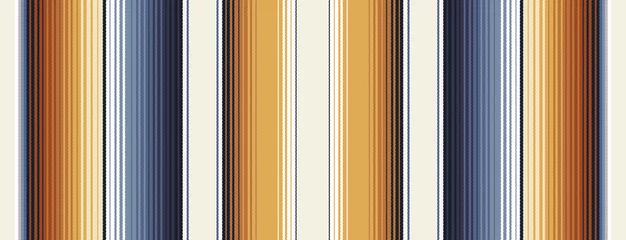 Fotobehang Indigo Blue, Amber Brown and Navajo White Southwestern Serape Blanket Stripes Seamless Vector Pattern. Neutral Warm Palette. Rug Texture with Threads. Native American Textile. Ethnic Boho Background. © Artefficient