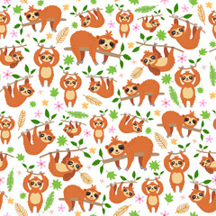 A Childish bright cartoon sloths vector pattern