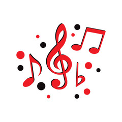 Music notes icon, with red and black dots, vector illustration.