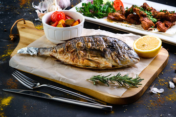grilled fish dorada bbq still life