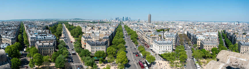Fototapeta na wymiar Panoramic View from Arc de Triomphe to La Defense District, Paris/France