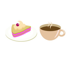 cup of coffee with cake. Vector illustrations