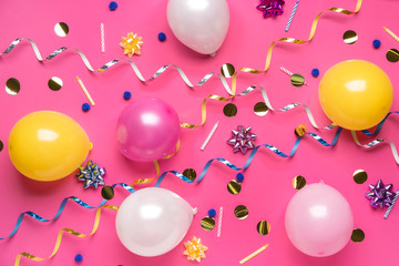 Birthday composition on color background