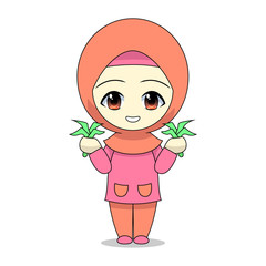 Cartoons of Muslim women farming. Daily fun activities. Vector illustration of cute character