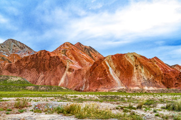 Zhangye Danxia National Geological Park.Colorful Danxia Geopark in Zhangye City, Gansu Province, China. Beautiful and colorful Danxia landforms. 