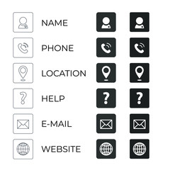 Set of vector contact icons on white background