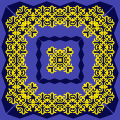 Decorative design with ethnic element for decoration and your design. Kyrgyz; Kazakh; Uzbek ornaments; symmetry texture. Print for shawl and carpet; tile. Square design element. Vector.