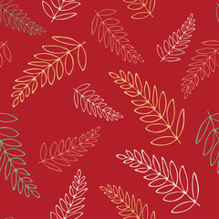 hand-drawn leaves on a red background