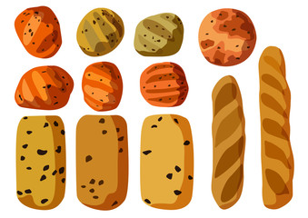 Delicious soft bread and bakery on white background illustration vector