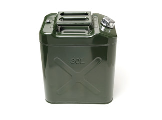 Green jerrycan isolated on white background