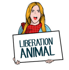 person carrying a poster about animal liberation