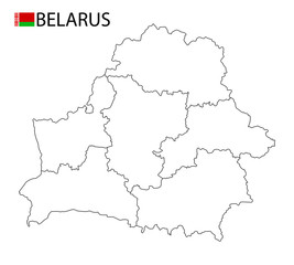 Belarus map, black and white detailed outline regions of the country.