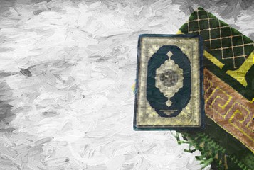 quran and prayer rug background.  Islamic background template.  Ramadan background
