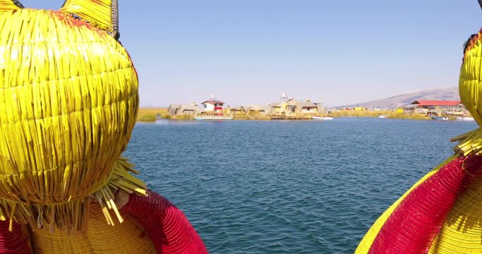 Peru Lake Titicaca panoramic view from typical straw boat