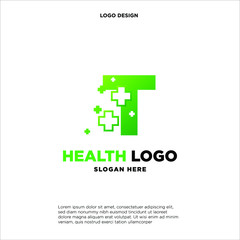 Obraz premium Letter T Pixel logo, Plus sign logo, Medical health care hospital symbol, Technology and digital logotype