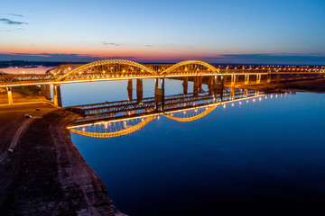 Nizhny Novgorod. Bor bridge at dusk. Sunset lighting