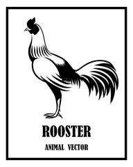 Vector Line Art Illustration logo of a rooster. It is standing. It is black and white.