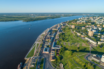 Nizhny Novgorod. Lower Volga embankment. Overview photo from the throne