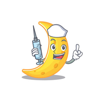 A nice nurse of crescent moon mascot design concept with a syringe