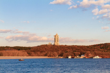 Sunny afternoon and quiet lake at Jingyuetan National Forest Park