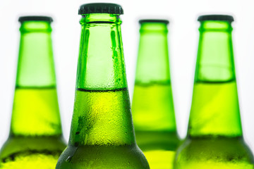 Bottles of cold beer macro photography