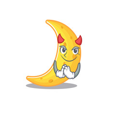 Crescent moon dressed as devil cartoon character design style