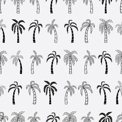 Fototapeta premium Vector black and white tropical coconut trees horizontal seamless pattern background
