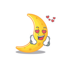 Fototapeta na wymiar Cute crescent moon cartoon character has a falling in love face