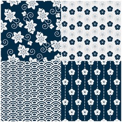 Vector image set of traditional Japanese seamless pattern with white floral concept.