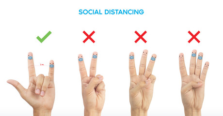 Social distancing prevention coronavirus covid-19. Fingers simulating people raising awareness about social distancing.
