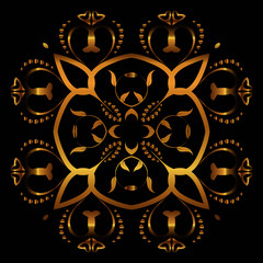 Luxury logo. Vector template for logos, book covers, business cards, corporate identity creation. Illustration of a gold tracery element on a black background. Foil stamping
