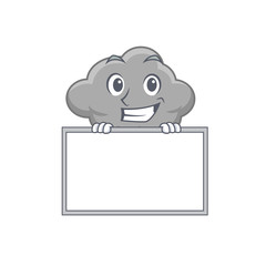 Smiling grey cloud cartoon design style has a board