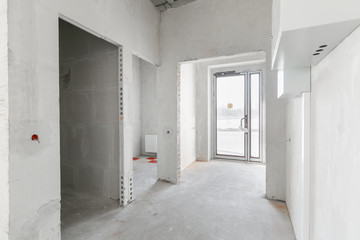 empty pure commercial office building undecorated in gray colors.open space office