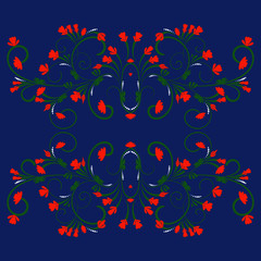 Fototapeta na wymiar Decorative spring pattern with plant and flowers, workpiece for your design. Flowers elements and motifs. Decor for textile and print design. Vector.