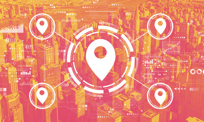 Fototapeta premium Map pin concept with the New York City skyline