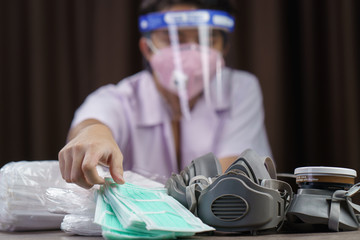 People panic about respirator mask and surgical masks in stock, corona virus or Covid-19 protection.