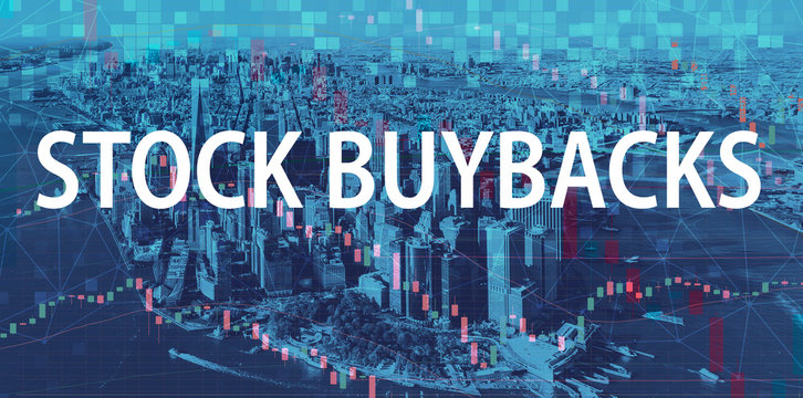 Stock Buybacks theme with Manhattan New York City skyscrapers