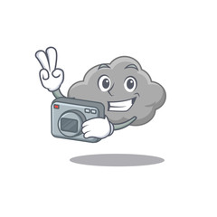 Grey cloud mascot design as a professional photographer working with camera