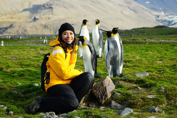 Curious Penguin Poking Woman