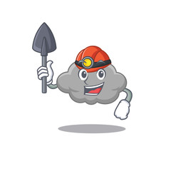 Grey cloud miner cartoon design concept with tool and helmet