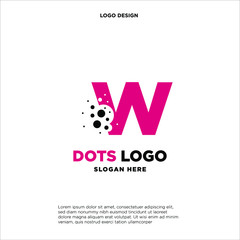 Letter W logo. Alphabet logotype vector design with dots element.